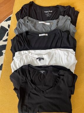 Stacked Basic V-Neck & Crew Tees in Black, Gray, White